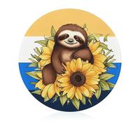 Cartoon Sloth Sitting on Sunflower Cutting Board for Kitchen Mini Cheese Chopping Board Round Tempered Glass Chopping Block for Picnic Cutting Pizza Meat Fruit(7.9 Inch)