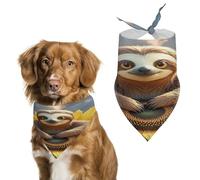 Cartoon Sloth Sitting on Sunflower Dog Bandana Adjustable Pet Scarf Soft Washable Polyester Triangle Bib Lightweight Breathable Pet Bib for Dogs Cats Puppies Suitable for Holiday Birthday