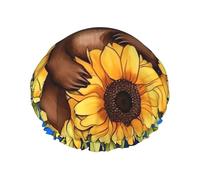 Cartoon Sloth Sitting On Sunflower Double Layer Waterproof Shower Cap For Women, Reusable Bath Hat With Elastic Band, Keep Hair Dry For Shower And Skincare