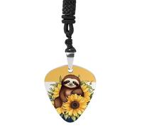 Cartoon Sloth Sitting on Sunflower Guitar Pick Holder Necklace Stainless Steel Music Pendant with Adjustable 60cm Cord Functional Jewelry for Guitarists & Music Lovers, Unisex Hip Hop Punk Accessory