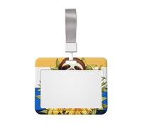 Cartoon Sloth Sitting on Sunflower ID Badge Holder with Lanyard ID Card Holders Waterproof Plastic Name Card Case Sliding ID Protector Pouch Name Tag Holders for Office Work Business