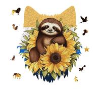 Cartoon Sloth Sitting on Sunflower Jigsaw Puzzle 175PCS Wolf Head Design Puzzle Wooden Jigsaw Puzzles for Adults Families