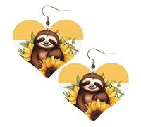Cartoon sloth sitting on sunflower Leather Earrings for Women Heart Earring Lightweight Dangle Earrings Jewelry Gifts, One Size, No Gemstone