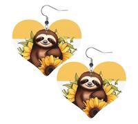Cartoon sloth sitting on sunflower Leather Earrings for Women Heart Earring Lightweight Dangle Earrings Jewelry Gifts