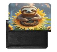 Cartoon Sloth Sitting on Sunflower Passport Holder Passport Cover Protector Essentials with Credit Card Slots for Women Men