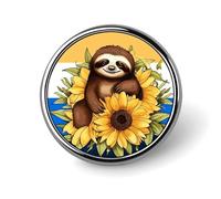 Cartoon Sloth Sitting on Sunflower Round Badge Cute Enamel Lapel Pin Brooches Button Pin Personalized Clothing Decoration Unisex Badge Holder Hats Bags Shirts Decor