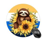 Cartoon Sloth Sitting on Sunflower Round Mouse Pad Smooth Glide Gaming Mousepad Extra Density Portable Comfortable Mouse Mat for Desk, Home, Office 7.8x7.8 Inches