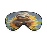 Cartoon Sloth Sitting on Sunflower Sleep Mask for Men Women Elastic Strap Eyeshade Lightweight Sleeping Blindfold Soft Breathable Eye Cover Comfortable Sleep Shade Cover for Sleeping Travel