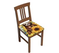 Cartoon sloth sitting on sunflower Square Stool Covers Four Pieces Stretch Bar Stool Seat Covers Removable Chair Cover Protector Soft Milk Silk Stool Slipcover Washable Square Stool Cushion Cover