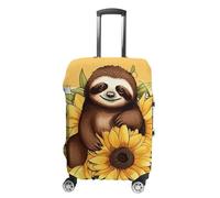 Cartoon Sloth Sitting on Sunflower Suitcase Covers Luggage Protector - Travel Elastic Baggage Case Protective, Washable Anti-scratch Large Suit Case Cover for Suitcases Fits 19-32 Inch Luggages, white