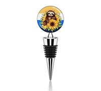 Cartoon Sloth Sitting on Sunflower Wine Stoppers Reusable Wine Bottle Stopper Decorative Champagne Stoppers Silicone Beverage Bottle Sealer Keep Fresh, Leakproof Wines Saver for Bar Party Decor