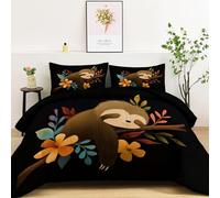 Cartoon Sloth Sleeping Premium Reversible Duvet Set - Modern Printed Bedding - Soft, Lightweight & Hypoallergenic Coverless Duvet - Stylish Double-Sided Design for Bedroom Decor, 155 x 220 cm, Black