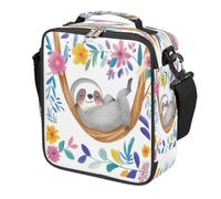 Cartoon Sloth Tree Branch Kids Lunch Bag for Boys Girls, Reusable Insulated Leakproof Lunch Box with Shoulder Strap, Toddler Cooler Tote for School Picnic Travel Beach Hiking Fishing