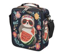 Cartoon Sloth Watermelon Flower Kids Lunch Bag for Boys Girls, Reusable Insulated Leakproof Lunch Box with Shoulder Strap, Toddler Cooler Tote for School Picnic Travel Beach Hiking Fishing