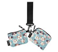 Cartoon Small Bulldog Cherry Women's Card Cases Change Holder Mini Fashion Wristlet Wallet Key Holder with Zipper Coin Pocket for Ladies Girls 2 Pcs, cartoon small Bulldog cherry, One Size, Art Deco