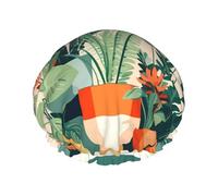 Cartoon small green plant Large Double-layer shower cap prevents hair from getting tangled during showering and skincare.