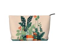Cartoon Small Green Plant Pattern Large Capacity Corduroy Cosmetic Bag, Fashionable Waterproof toiletries Storage Bag