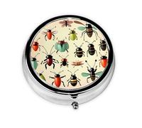 Cartoon Small Insects Round Mini Pill Box: 3-Compartment Portable Metal Pill Organizer with Snap Closure, Ideal for Daily Travel Use
