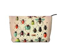 Cartoon Small Insects Zipper Closure Corduroy Makeup Bag Multifunctional Organizer 22x7x17cm for Travel Camping Vacation Fitness
