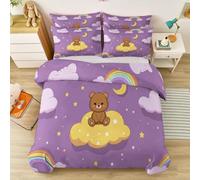 Cartoon Small Single Duvet Cover Set with Hidden Zipper - Bear Clouds Moon Rainbow Design Bedding Set with 1 (120x150cm) Cover + 1 Pillow Cases - Wrinkle-Resistant & Lightweight, Colorful