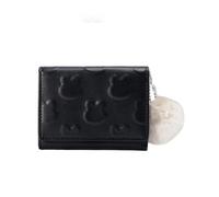 Cartoon Small Wallet Cute Short Wallet Women's Solid Color Cute Pattern Simple Multi Card Bag Zero Wallet(Black)