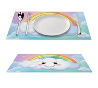Cartoon Smiling Cloud Rainbow Placemat, 4 PCS PVC Placemats Washable Non-Slip Place Mats for Dining Table, Wipeable Table Mat for Party Kitchen Dining Decor