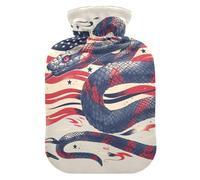 Cartoon Snake 4th of July Independence Day Travel hot Water Bottle with Soft Cover, 1L Warm Water Bottle for Bed for Neck and Shoulder Pain Relief, Period Cramps, Bolsa Caliente para Dolores