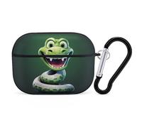 Cartoon Snake Green Airpod Pro Case Cover Wireless Earbuds Case Protective Cover with Keychain Compatible with AirPods 1st & 2nd Generation Full Protective, Front LED Visible Black