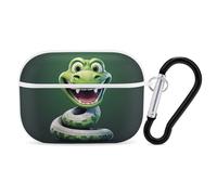 Cartoon Snake Green Airpod Pro Case Cover Wireless Earbuds Case Protective Cover with Keychain Compatible with AirPods 1st & 2nd Generation Full Protective, Front LED Visible White