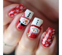 Cartoon Snowman Artificial Nails Christmas False Winter Full Covers Stick On White Snowflake Press Cartoon Snowman Full Cover Stick Nail Christmas False Press