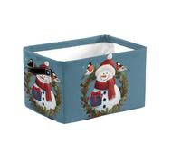 Cartoon Snowman Bird Large Collapsible Storage Baskets with Handles, Christmas Santa Fabric Storage Bin Organizer Box for Shelves, Toy Clothes Nursery Closet Living Room Decor