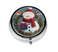 Cartoon Snowman Bird Small Pill Box 3 Compartment Portable Pill Box for Purse Pocket Christmas Santa Mini Medicine Organiser for Daily Vitamin Fish Oil Storage