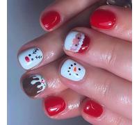 Cartoon Snowman False Nails Christmas Press On Santa Elks Full Covers Stick On For Winter Elk Full Cover Nail Christmas Stick On Snowman Press On