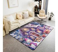 Cartoon Snowman Kids Area Rug,Christmas Candy Sweet Cabin Indoor Floor Mat Entrance Rug for Girls Boys,Snowflake Bell Romantic Non Slip Rug,Blue Purple Couch Living Room Decor,3'x5'