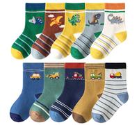 Cartoon Socks 10 Pairs Boys Ankle Socks Kids Organic Cotton Design and Striped Patterns Cosy Breathable Multiple Colors Optional Size for Age 3-5 Year