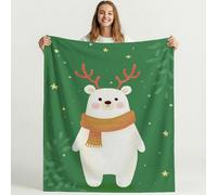 Cartoon Sofa Throw Microfiber Warm Cosy Bedding Soft Green White Watercolor Cute Bear Couch Blanket Machine Washable No Shedding for Students Teens Gamers 52in × 59in (130cm × 150cm)