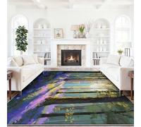 Cartoon Soft Shaggy Area Rug 140 x 200 cm Purple Green | Spring Forest Bluebells Patterned Carpet Extra Plush Easy to Clean Low Pile Soft Texture