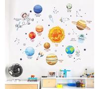 Cartoon Solar System Cosmic Planet Sun Earth Moon Wall Stickers for Kids Room Bedroom Reading Room Wall Decals School Nursery