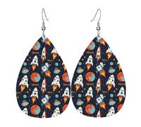 Cartoon Space 1 Print Earrings for Women, Fashion Teardrop Leather Earrings for Women Trendy, Colorful Tear Drop Earring Jewelry