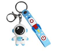 Cartoon Space Astronaut Rocket Planet PVC Keychain Cute 3D Spaceman Figure Lanyard Key Rings Purse Charms for Handbags Backpack (Blue)