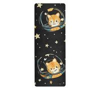 Cartoon Space Cat Illustration hot yoga mat for floor workouts printed, non slip, yoga towel with carrying bag tapete para ejercicio 71x26 inches