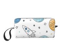 Cartoon Space Planet Makeup Bag Water Resistant Travel Toiletry Organizer for Women Men Universe Rocket Cosmetic Storage Pouch with Zipper Portable Small Tool Bag