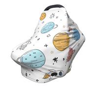 Cartoon Space Planet Nursing Cover 360° Full Coverage Universe Rocket Stretch Scarf for Breastfeeding and Car Seat Cover Fit for Most Pushchairs and Prams