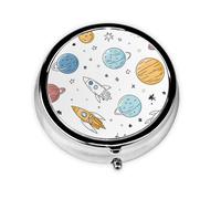 Cartoon Space Planet Small Pill Box 3 Compartment Portable Pill Box for Purse Pocket Universe Rocket Mini Medicine Organiser for Daily Vitamin Fish Oil Storage