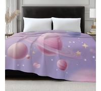 Cartoon Space Planet Star Throw Blanket Plush, Soft, Comfy, Lightweight, Warm, Fuzzy, Cozy Galaxy Flannel Blanket Throw for Couch, Travel, Bed, Office, Outdoor 130 x 150 cm