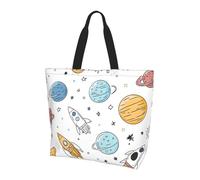 Cartoon Space Planet Tote Bag Women's Shoulder Handbags Universe Rocket Shopping Bags Water-Resistant Large Handbag with Inner Pocket for Work Travel School