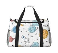 Cartoon Space Planet Travel Duffle Bag Universe Rocket Gym Overnight Weekender Bag for Men Women Lightweight Carry On Luggage for Workout Holiday