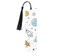 Cartoon Space Planet Wooden Bookmark with Tasse Universe Rocket Bookmarks for Women Men Book Lovers, Page Markers for Students Teachers Reading Writers Gifts