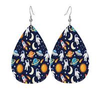 Cartoon Space Rocket Astronaut Leather Earrings for Women