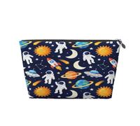 Cartoon Space Rocket Astronaut Leather Travel Toiletry Bag